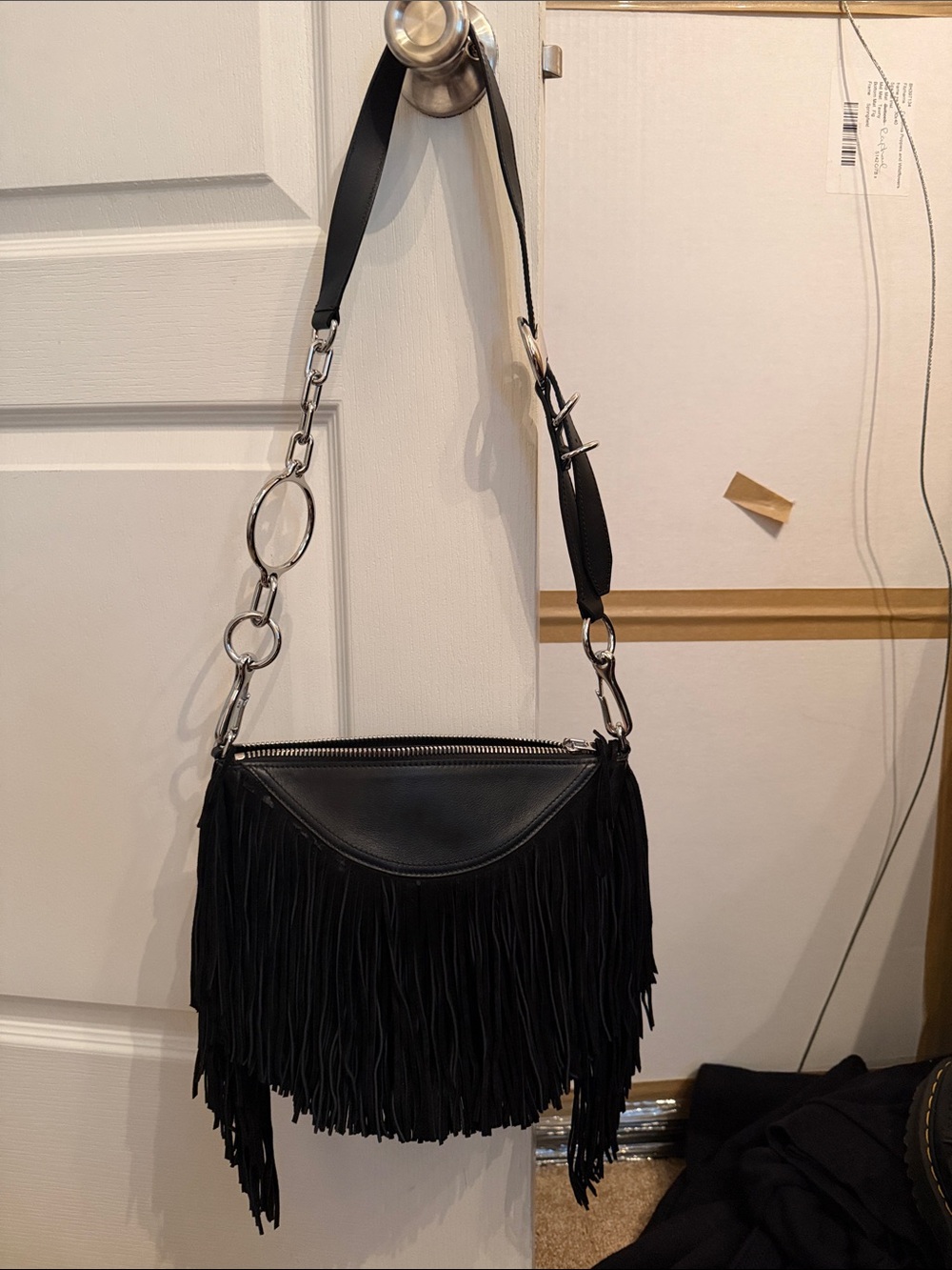 Alexander Wang Black Ace Fringe Crossbody Bag with Chain-Link Strap